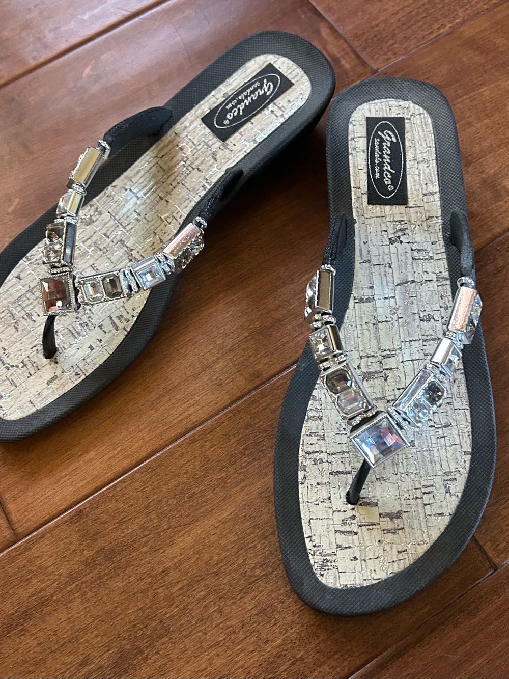 Black Jeweled Thong Sandals